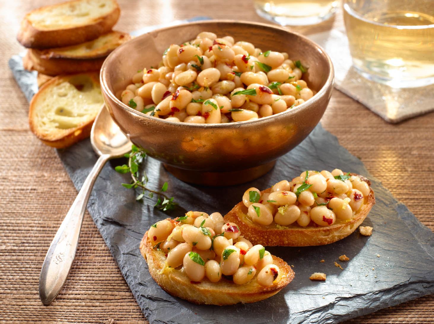 Small White Beans on Garlic Toasts