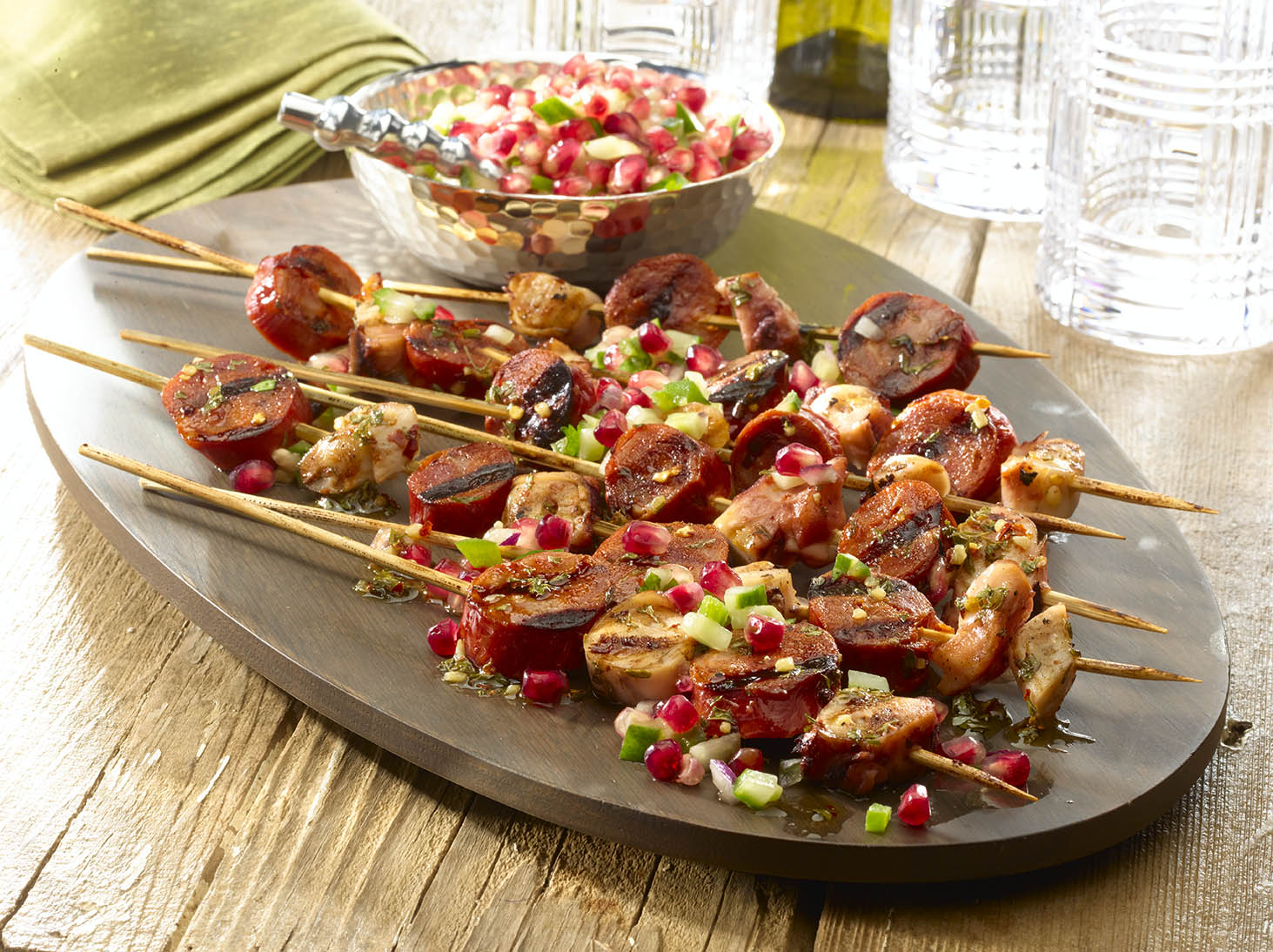 Grilled Octopus and Chorizo Skewers with Pomegranate Salsa
