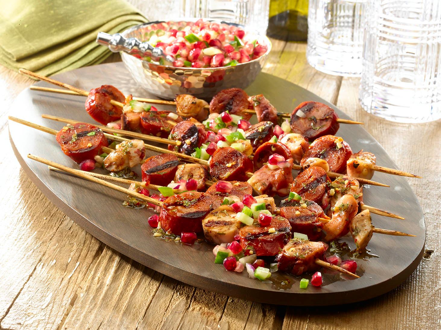 Grilled Octopus and Chorizo Skewers with Pomegranate Salsa