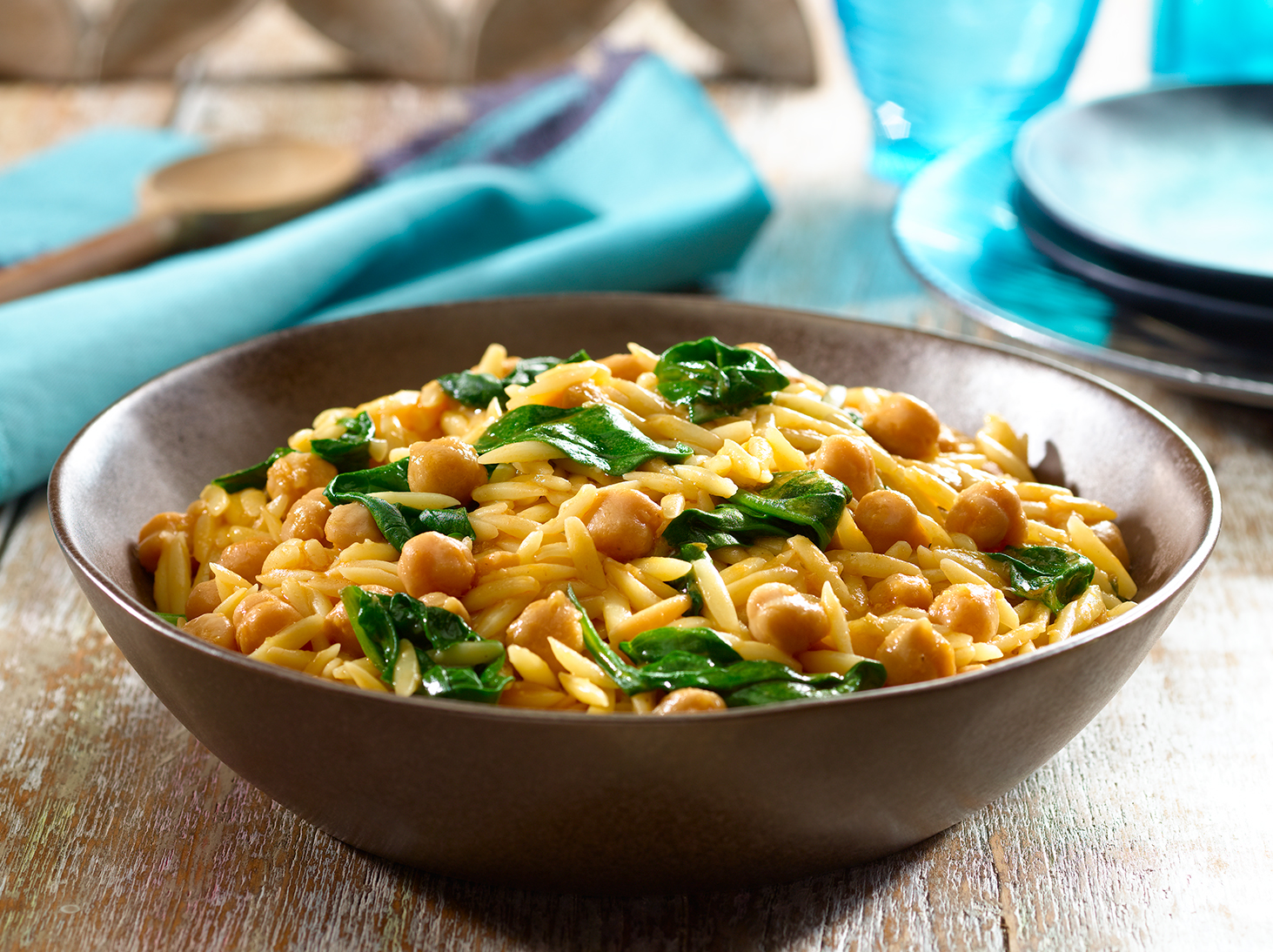 Skillet Orzo with Chickpeas and Spinach