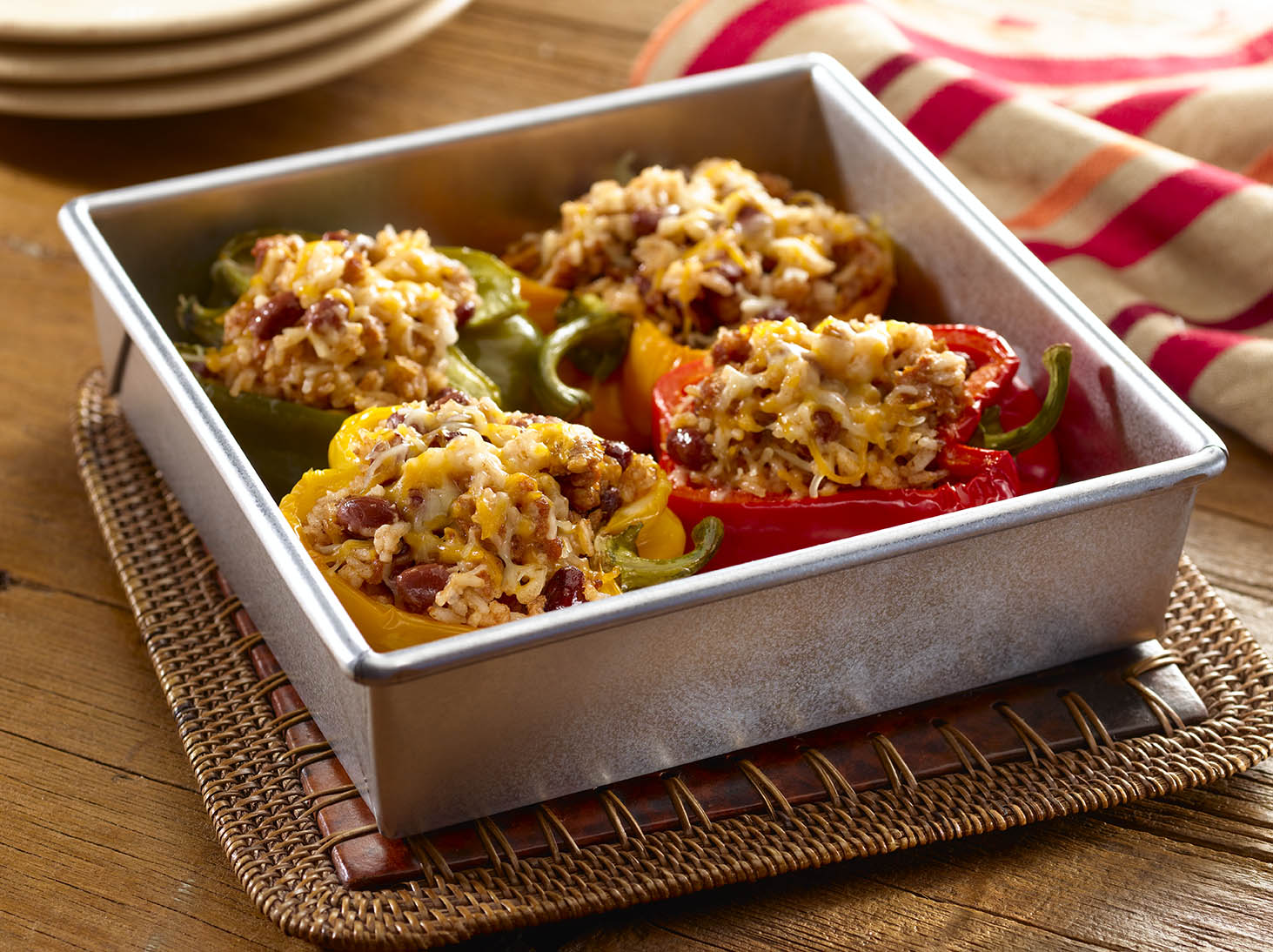 Stuffed Peppers with Rice, Red Beans and Cheese