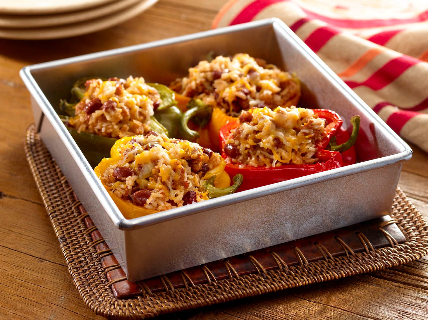 Stuffed Peppers with Rice, Red Beans and Cheese