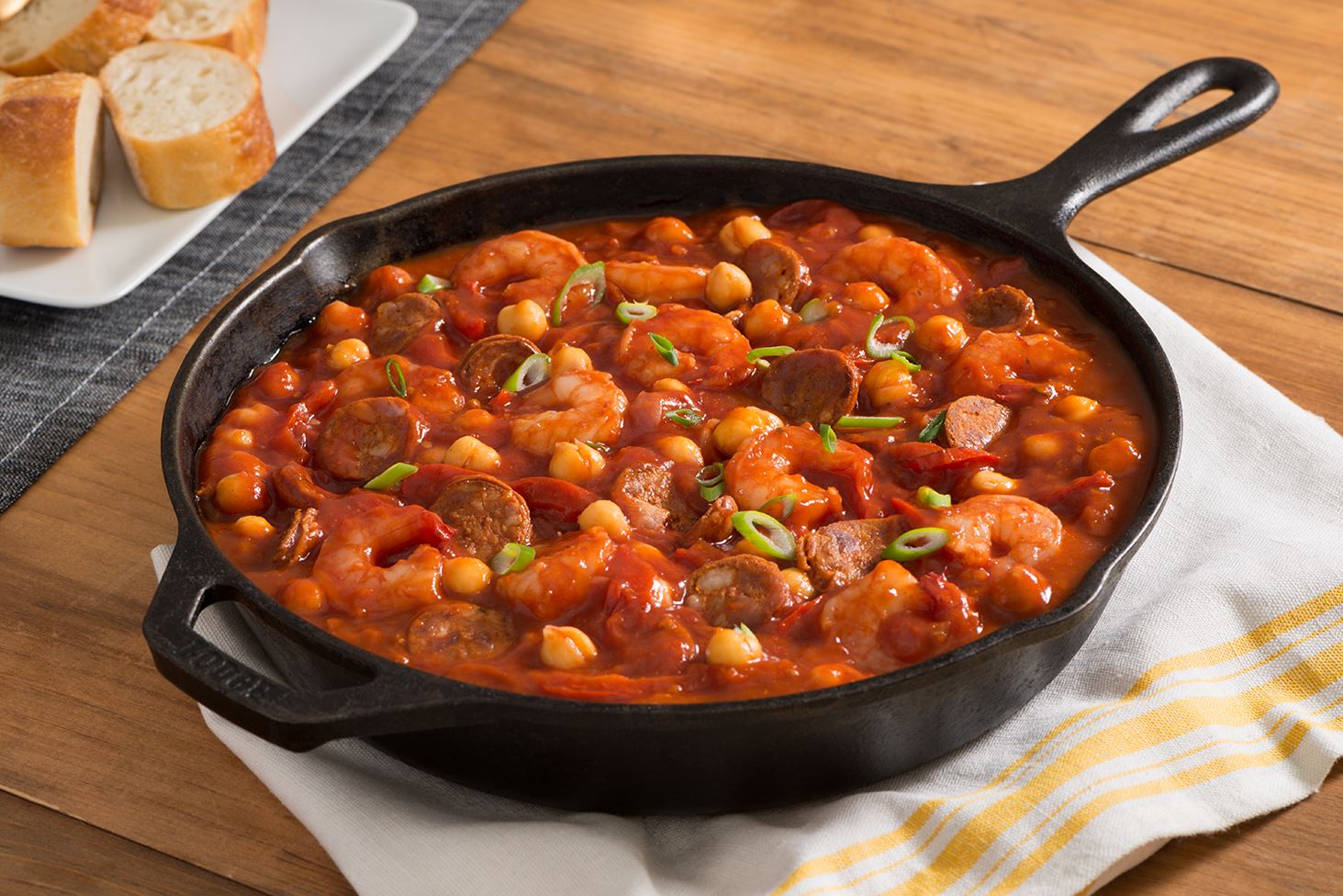 Chick Pea Skillet with Chorizo and Shrimp