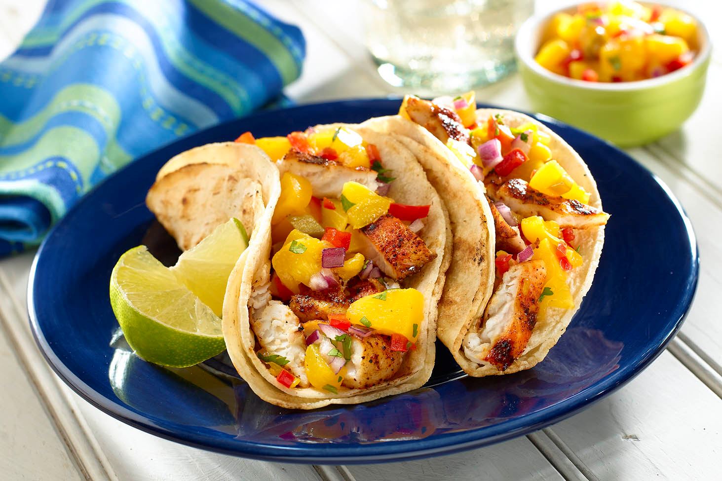 MyPlate Grilled Fish Tacos with Peach Salsa 