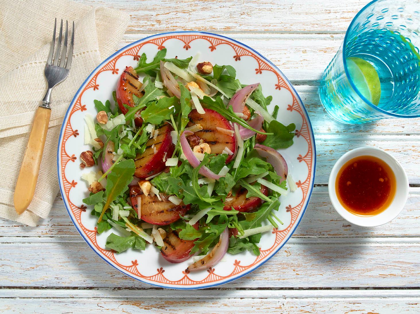 Arugula Salad with Grilled Plums and Manchego