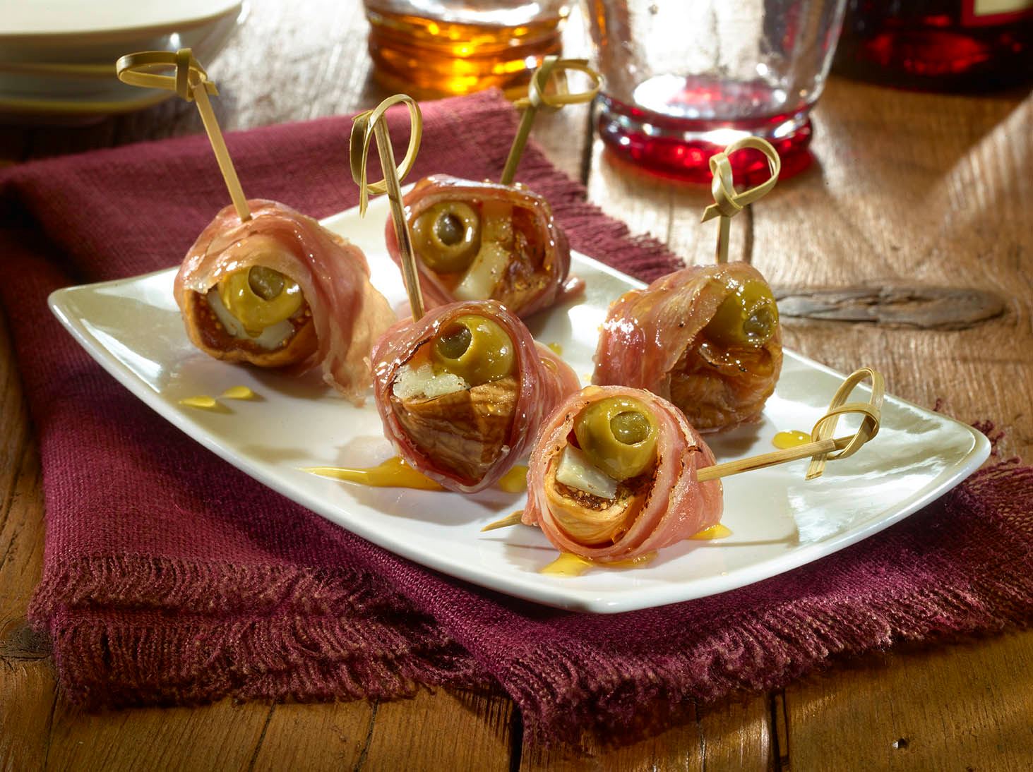Serrano-Wrapped Fig and Olive Bites