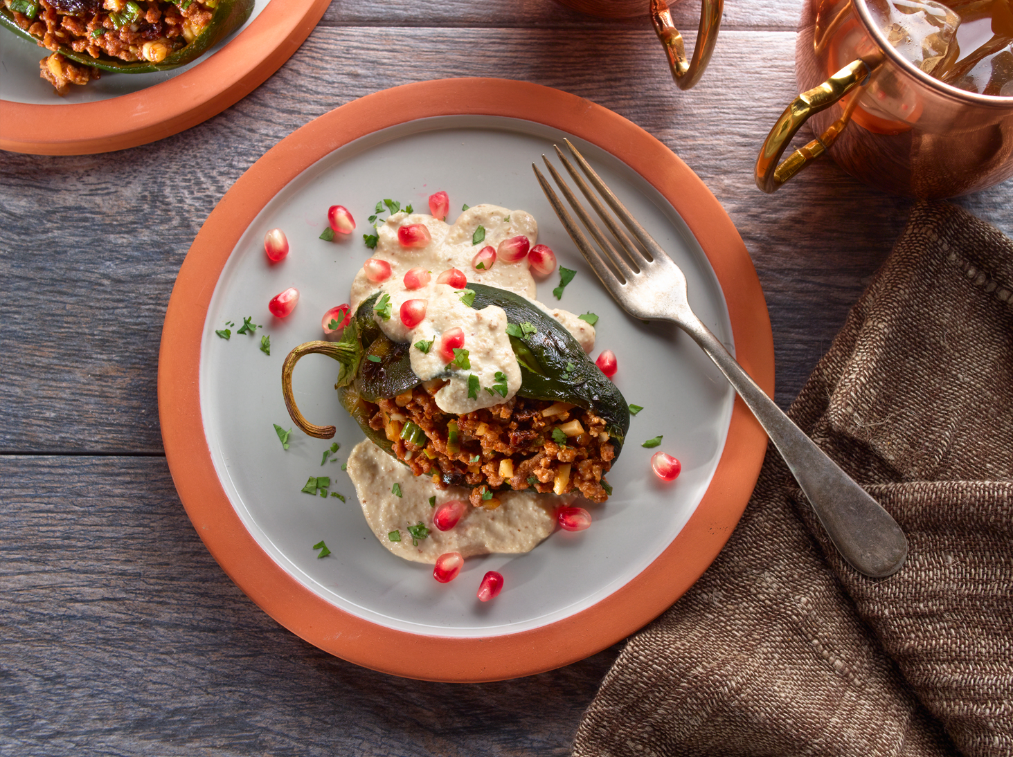 Stuffed Poblano Peppers with Walnut Sauce - Chiles en Nogada