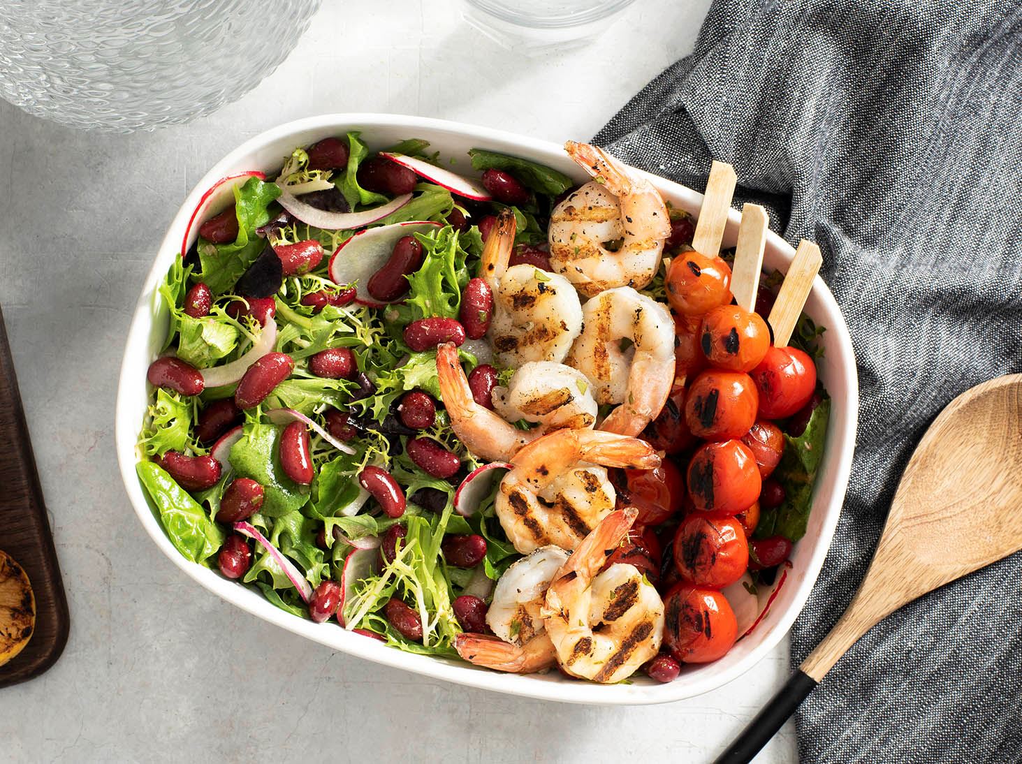 Grilled Shrimp Citrus Salad with Beans and Tomatoes