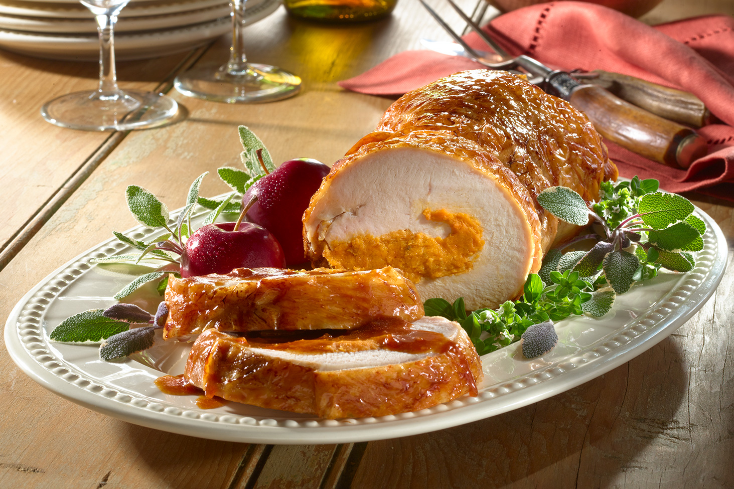 Turkey Breast Stuffed with Chipotle Sweet Potato Mash