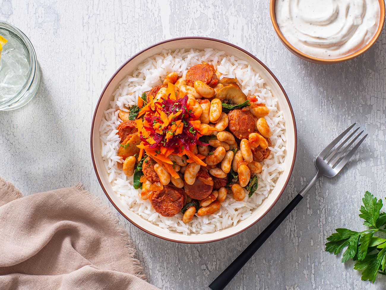 Chorizo, Rice and Cannellini Beans Bowl