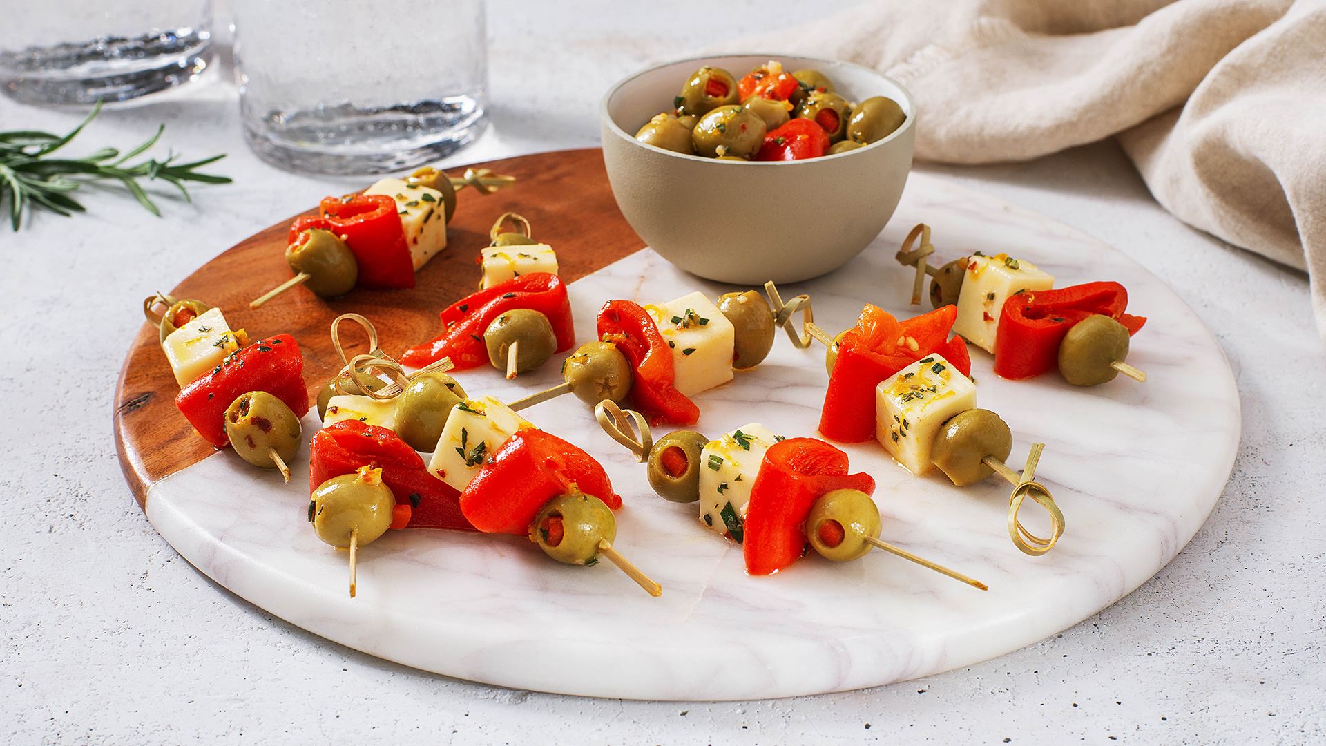 Marinated Olive and Cheese Skewers 