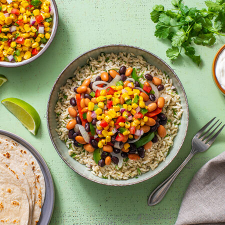 Arroz con Frijoles y Fajitas al Horno