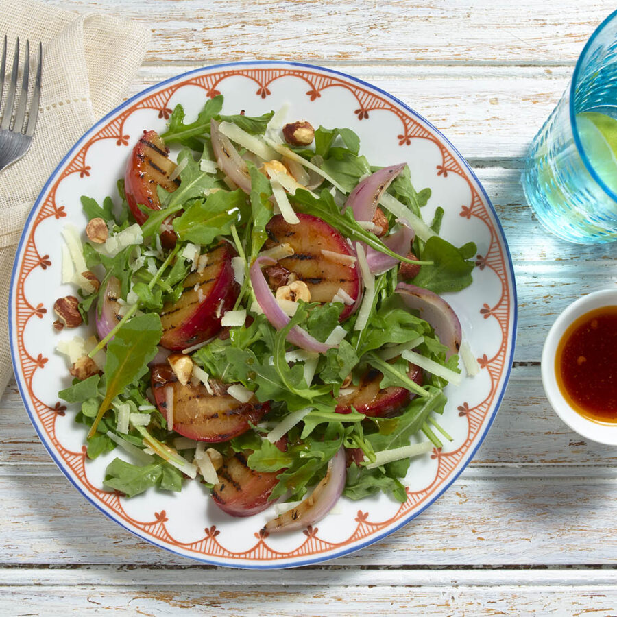 Arugula Salad with Grilled Plums and Manchego