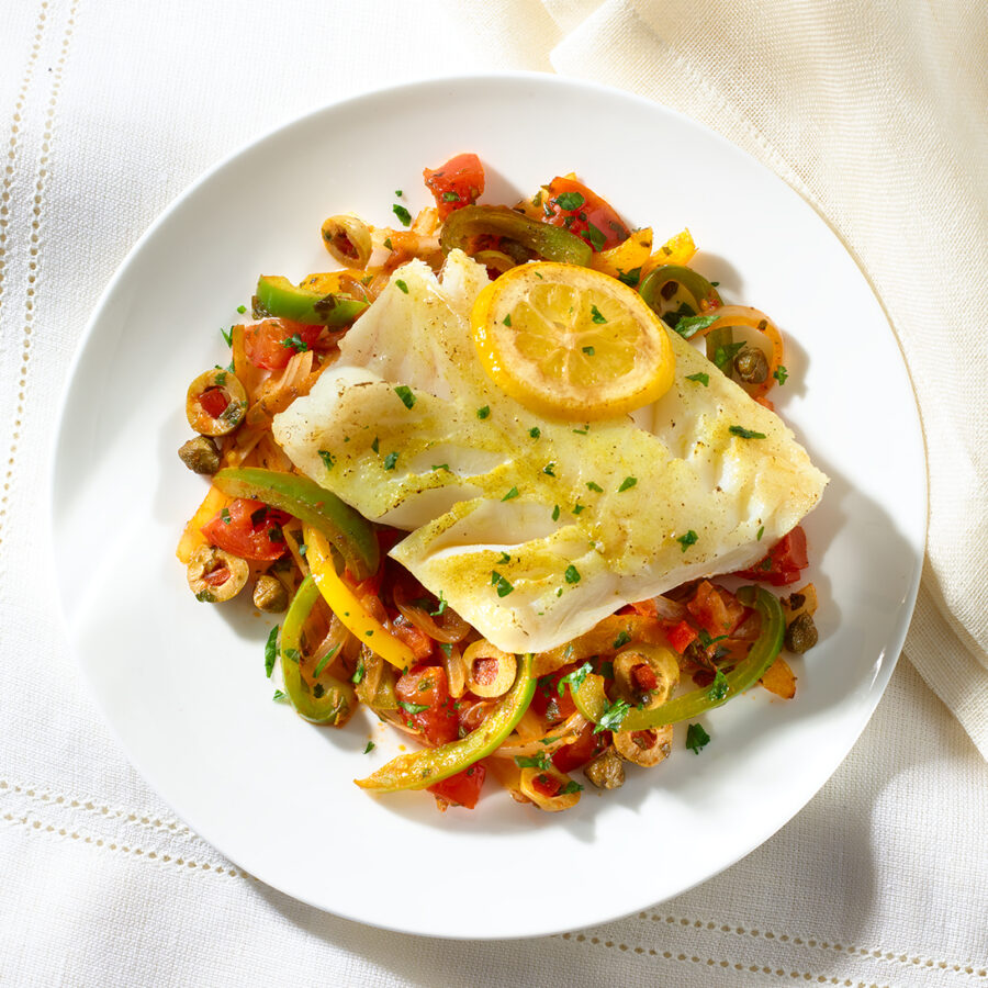 Baked Cod with Smoky Pepper Ragout