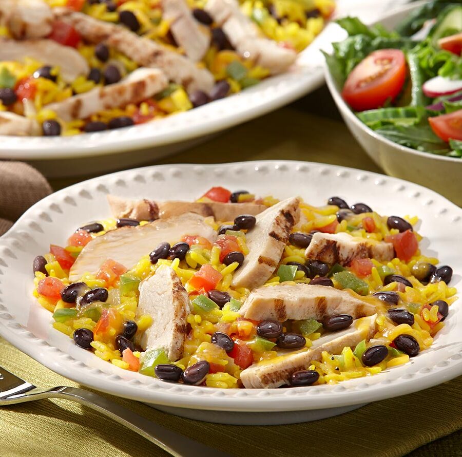 Cheesy Chicken, Beans and Yellow Rice