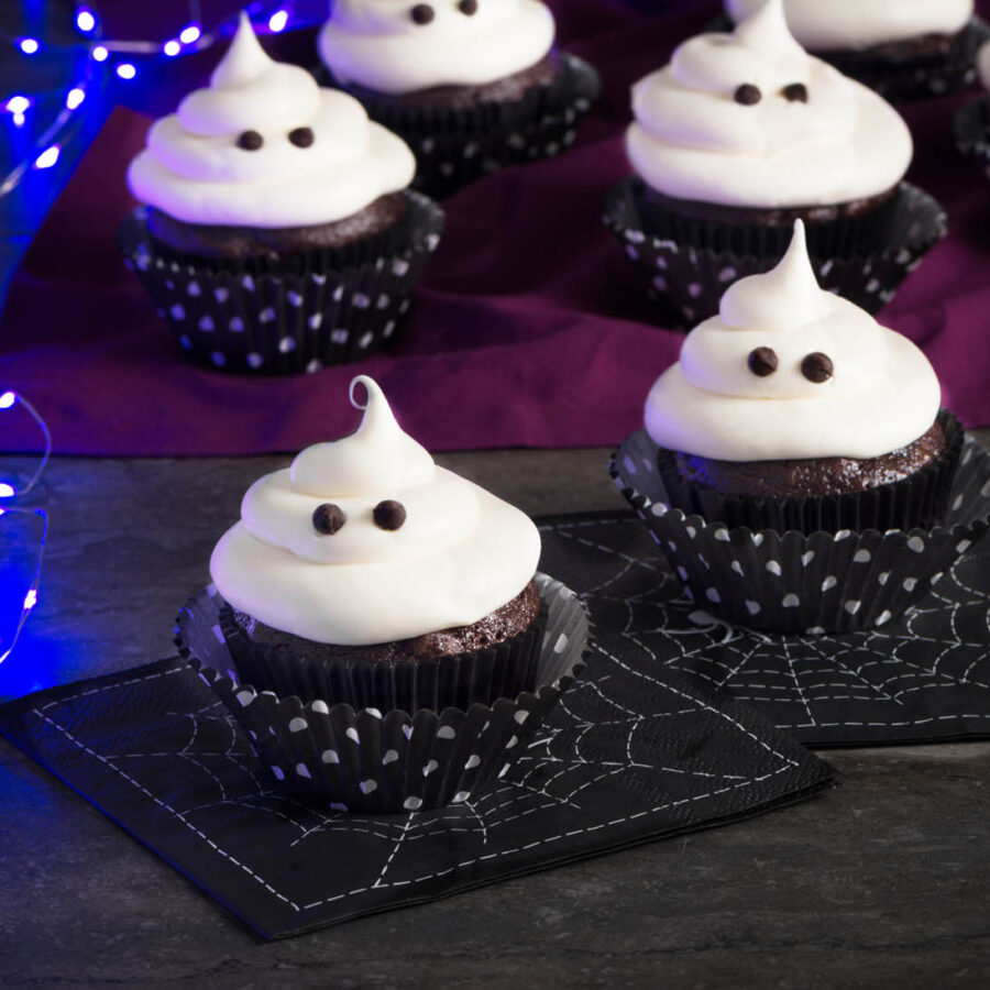 Chocolate Ghost Cupcakes with Beet and Guava