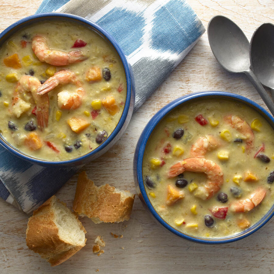 Crema de Maíz, Frijoles Negros y Camarones