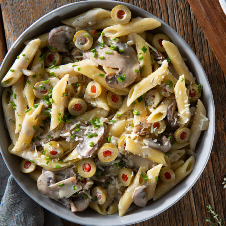 Pasta con Champiñones y Aceitunas