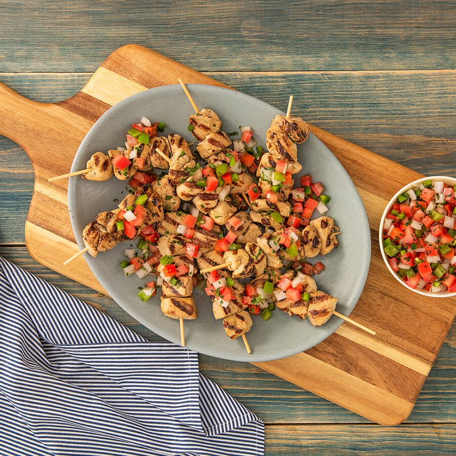 Grilled Chicken Skewers with Salsa Criolla