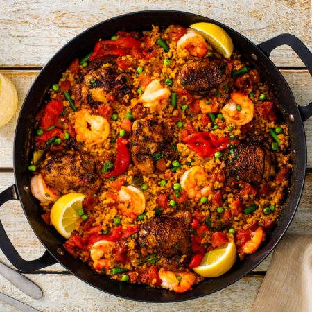 Grilled Paella with Chicken and Shrimp