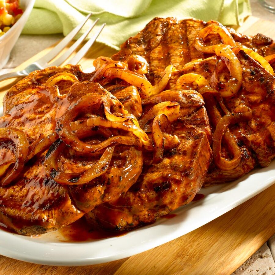Grilled Pork Chops and Onions