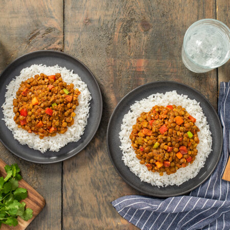 Homemade Lentils with Chorizo and Rice