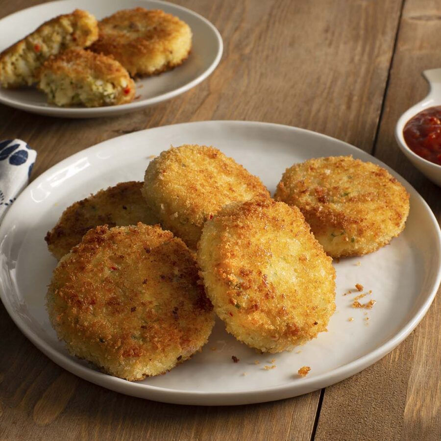 Rice and Hominy Cakes with Tomato Sauce