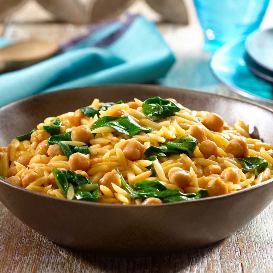 Skillet Orzo with Chickpeas and Spinach