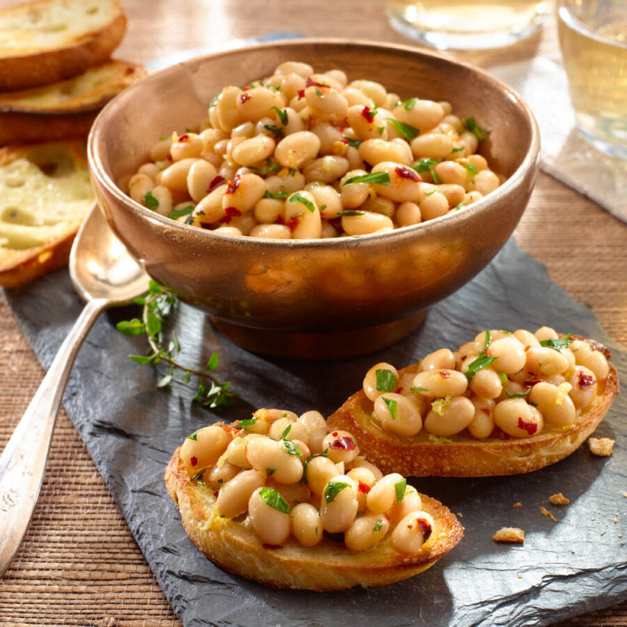 Small White Beans on Garlic Toasts