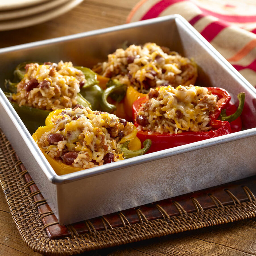 Stuffed Peppers with Rice, Red Beans and Cheese