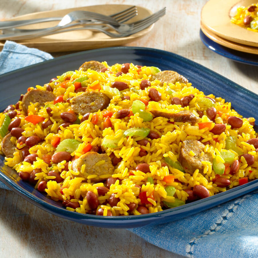 Yellow Rice with Red Beans and Sausage