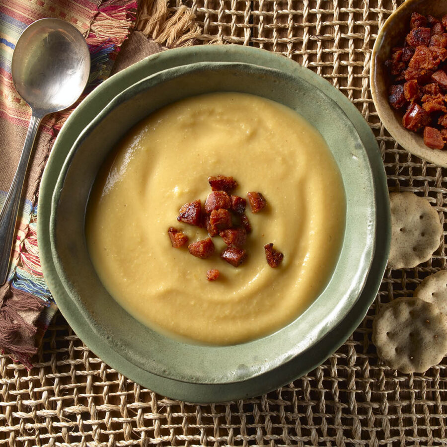Yellow Split Pea Soup with Crispy Chorizo