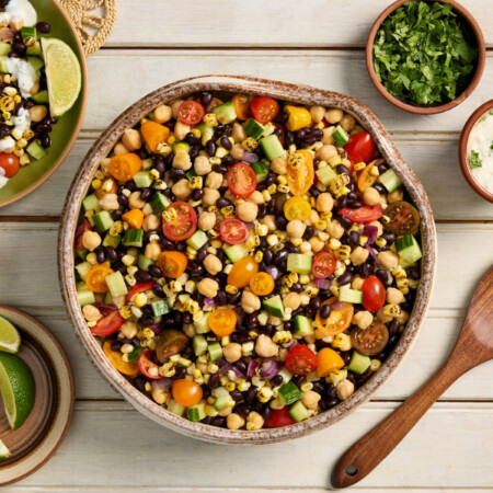 Beans and Grilled Corn Salad with Cilantro-Lime Crema