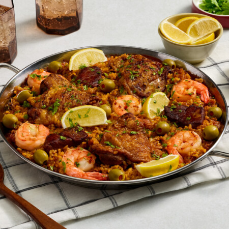 Spanish Paella with Meat and Seafood