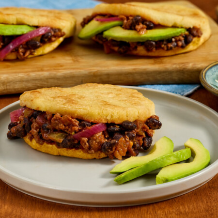 Sweet & Smoky Black Bean Chili Stuffed Arepas