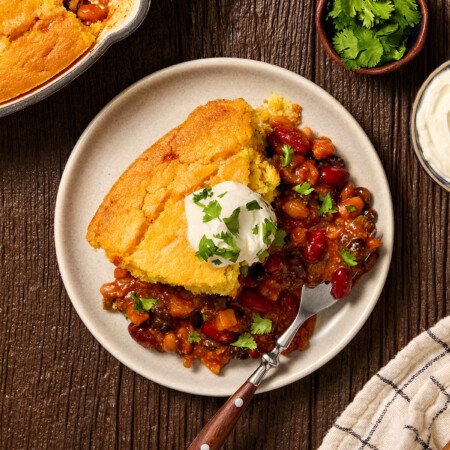 Sweet Potato Chili Cornbread Skillet