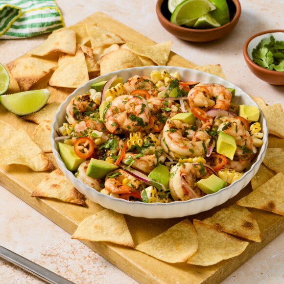Ceviche de Camarones y Maíz a la Parrilla
