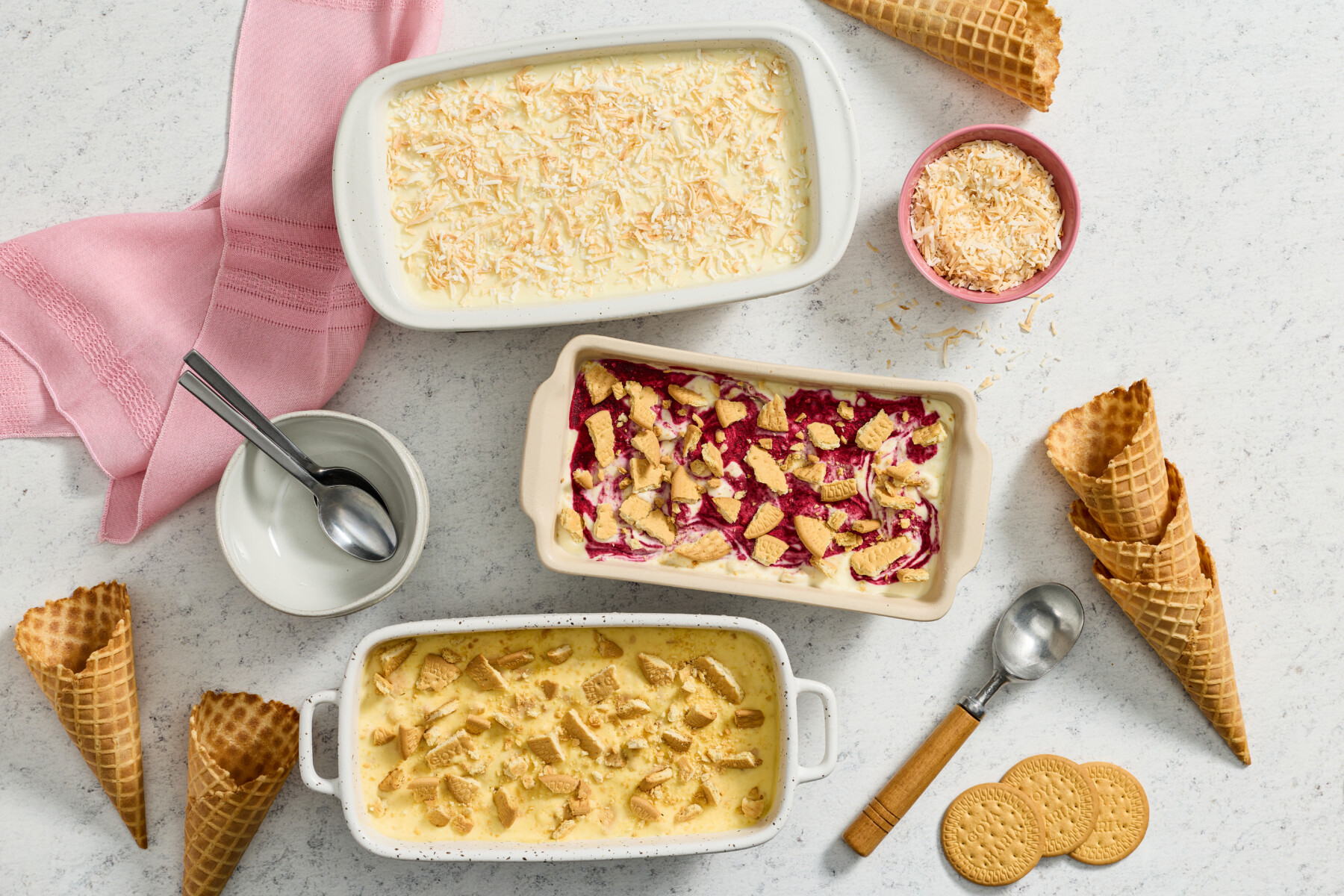 Easy Fruit Ice Cream Trio with Maria Cookies